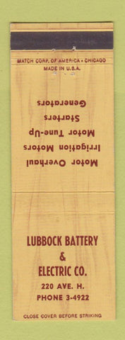 Matchbook Cover - Lubbock Battery Electric irrigation motors Lubbock TX?