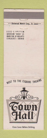 Matchbook Cover - Town Hall St Louis MO Zwiebelkuchen restaurant