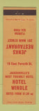 Matchbook Cover - Hotel Widle Jenks Restaurant Jacksonville FL