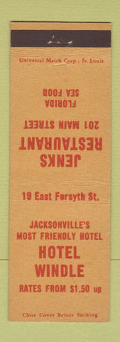 Matchbook Cover - Hotel Widle Jenks Restaurant Jacksonville FL