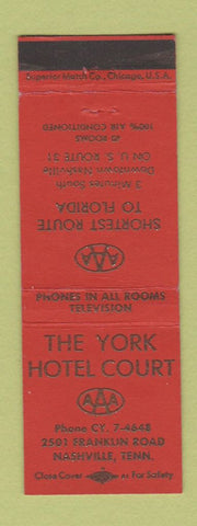 Matchbook Cover - York Hotel Court Nashville TN