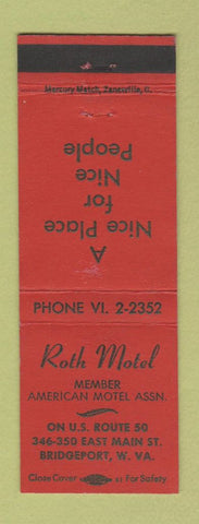 Matchbook Cover - Roth Motel Bridgeport WV