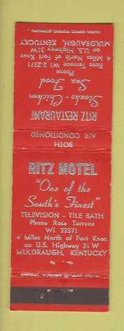 Matchbook Cover - Ritz Restaurant Motel Muldraugh KY WEAR