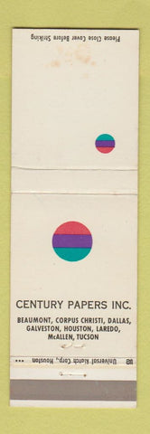 Matchbook Cover - Century Papers Beaumont Corpus Christi Dallas Galveston TX