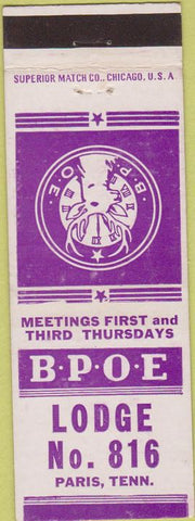 Matchbook Cover - Matchbook Cover Elks Club Paris TN