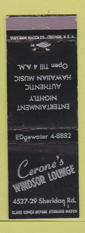 Matchbook Cover - Cerone's Windsor Lounge Chicago IL