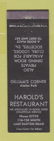 Matchbook Cover - Harold's Restaurant Orlando? FL