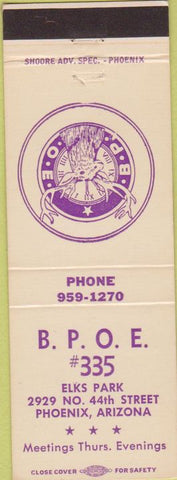 Matchbook Cover - Matchbook Cover Elks Club Phoenix AZ