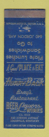 Matchbook Cover - Bray's Restaurant Louisville KY WORN