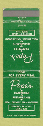 Matchbook Cover - Pope's Cafeterias Restaurant St Louis MO WEAR