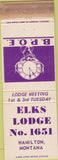 Matchbook Cover - Matchbook Cover Elks Club Hamilton MT WORN