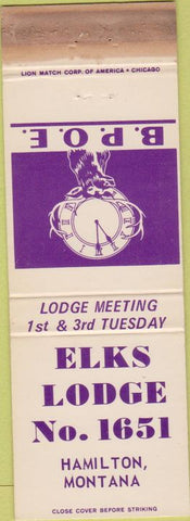 Matchbook Cover - Matchbook Cover Elks Club Hamilton MT WORN