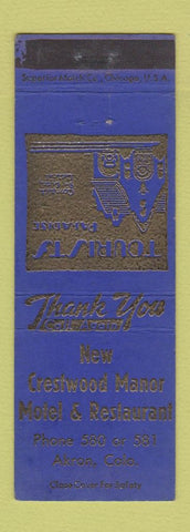 Matchbook Cover - New Crestwood Manor Motel Restaurant Akron Colorado