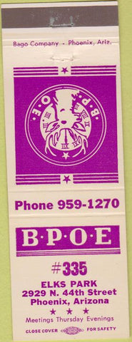 Matchbook Cover - Matchbook Cover Elks Club Phoenix AZ