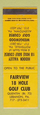 Matchbook Cover - Fairview 18 Hole Golf Club Lebanon PA WEAR Allentown
