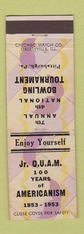 Matchbook Cover - OUAM Americaisn 1953 Bowling Pittsburgh PA