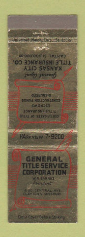 Matchbook Cover - General Title Service Insurance Clayton MO