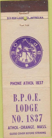 Matchbook Cover - Matchbook Cover Elks Club Athol Orange MA