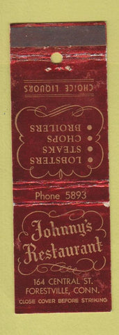 Matchbook Cover - Johnny's Restaurant Forestville CT WORN