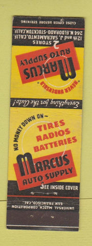 Matchbook Cover - Marcus Auto Supply Sacramento CA Stockton