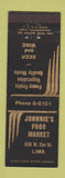 Matchbook Cover - Johnnie's Food Market Grocery Lima OH