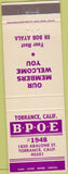 Matchbook Cover - Matchbook Cover Elks Club Torrance CA