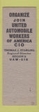 Matchbook Cover - UAW CIP Union  Auto Workers