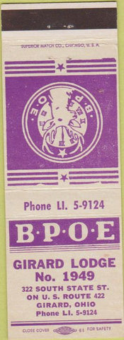 Matchbook Cover - Matchbook Cover Elks Club Girard OH