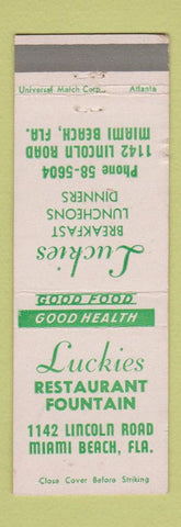 Matchbook Cover - Luckies Restaurant Miami Beach FL