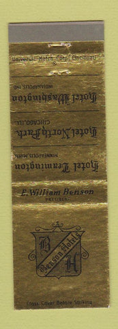 Matchbook Cover - Benson Hotels Minneapolis Chicago Indianapolis