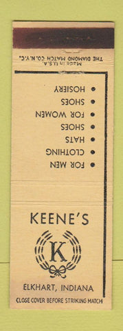 Matchbook Cover - Keene's Clothes Elkhart IN WEAR
