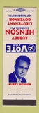 Matchbook Cover - Aubrey Henson Lieutenant Governor Election MS Mississippi
