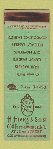 Matchbook Cover - H Hicks and Son Candy baskets New York City WORN