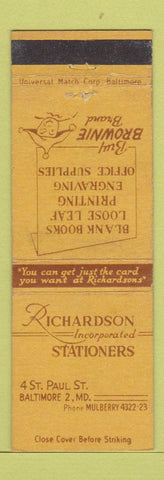 Matchbook Cover - Richardson Stationers Baltimore MD