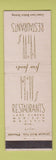 Matchbook Cover - Hill's Restaurants Lake Geneva Mauston Madison WI