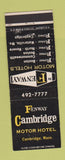Matchbook Cover - Fenway Cambridge Motor Hotel MA
