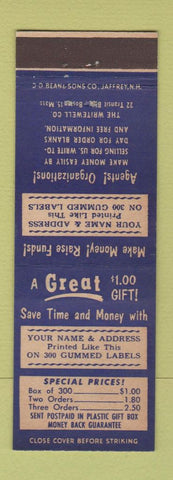 Matchbook Cover - Address Label Offer Boston MA Writewell DD Bean