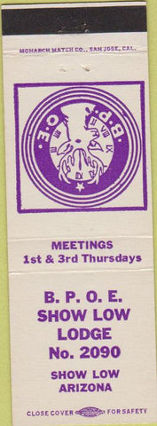 Matchbook Cover - Matchbook Cover Elks Club Show Low AZ