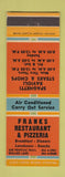Matchbook Cover - Frank's Restaurant Pizza Walled Lake