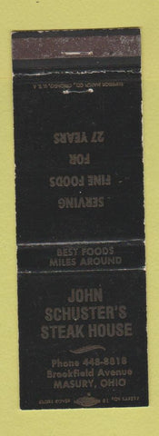 Matchbook Cover - John Schuster's Steak House Masury OH WEAR