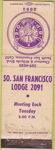 Matchbook Cover - Matchbook Cover Elks Club South San Francisco CA WORN