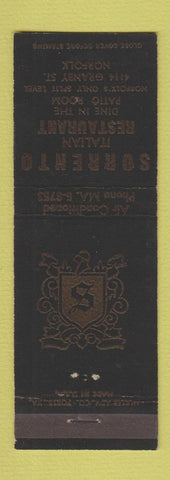 Matchbook Cover - Sorrento Italian Restaurant Norfolk VA