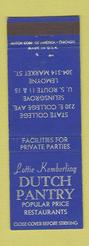 Matchbook Cover - Dutch Pantry Selinsgrove Lemoyne State College PA