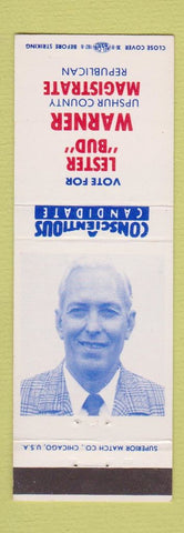 Matchbook Cover - Lester Bud Warner Upshur County Magistrate TX Texas