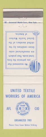 Matchbook Cover - United Textile Works of America Union AFL CIO