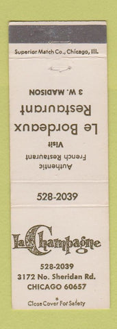 Matchbook Cover - La Champagne Chicago IL restaurant French
