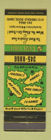 Matchbook Cover - Game Table Arcade restaurant Boise ID billiards pinball