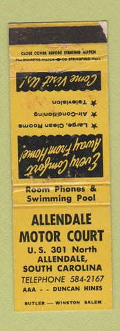 Matchbook Cover - Allendale Motor Court SC WORN