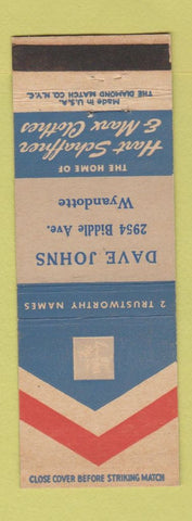 Matchbook Cover - Hart Schaffner Marx Men's Clothes Dave Johns Wyandotte MI