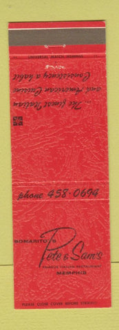 Matchbook Cover - Bomarito's Pete & Sam's Italian Restaurant Memphis TN